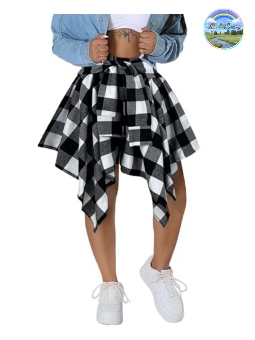 Women Plaid Skirt High Waisted Asymmetrical Mini Pleated Drawstring